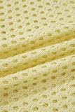 Yellow Cream Scalloped Trim Hollow Out Knit Long Sleeve Top