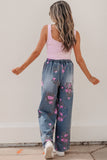 Floral Print Elastic Waist Pull-On Jeans