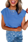 Striped Ribbed Cap Sleeve Crew Neck T-Shirt- 2 Colors