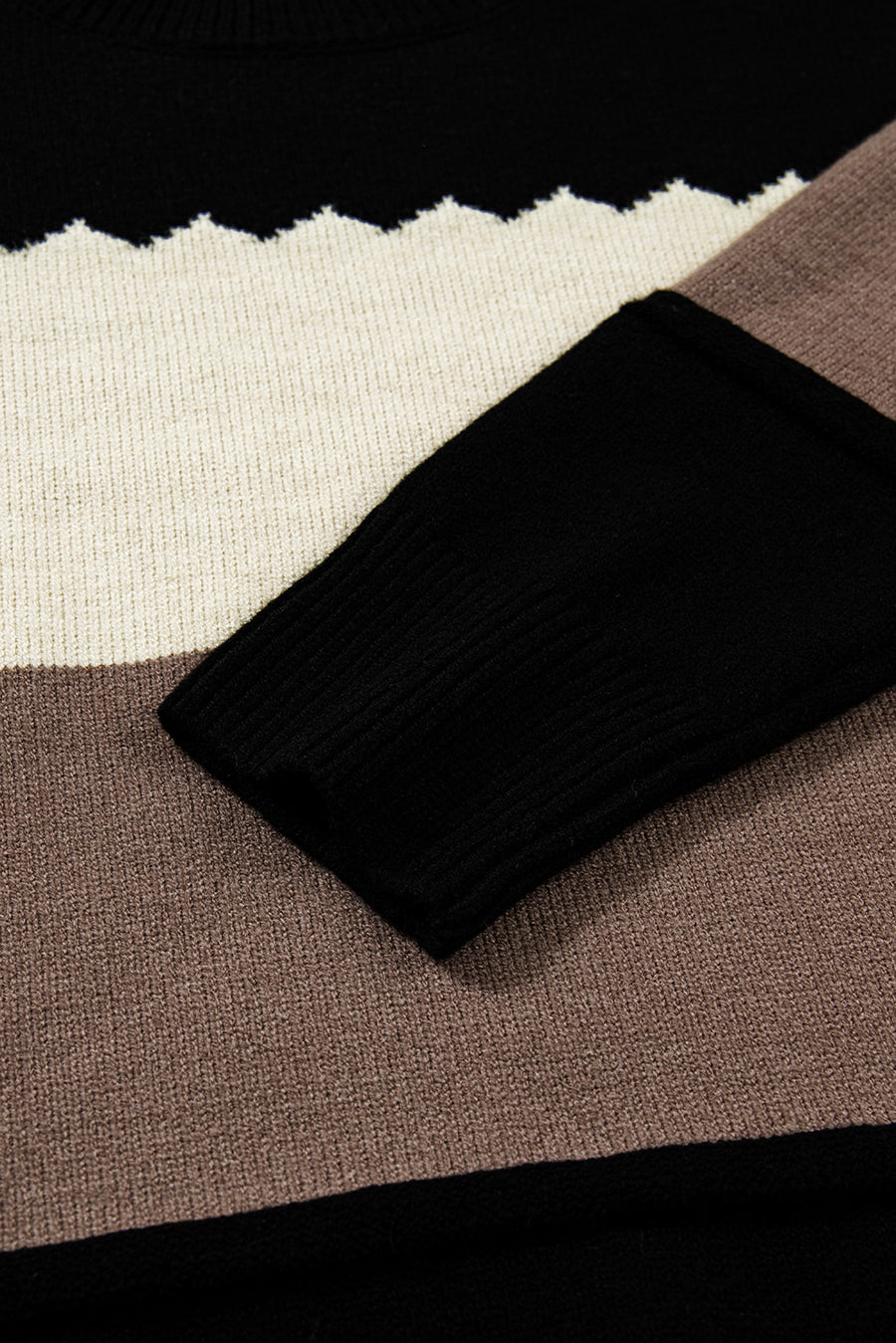 Color Block Crew Neck Drop Shoulder Scallop Detail Sweater- 3 Colors