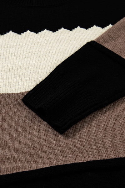 Black Colorblock Crew Neck Drop Shoulder Sweater