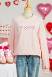 Apricot Pink Bow Heart Embroidered Mock Neck Sweatshirt