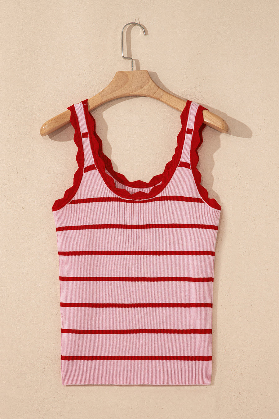 Scalloped Edge Striped Ribbed Tank Top- 2 Colors