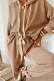 Contrast Drawstring Hoodie and High Waist Pants Corduroy Set- 5 Colors