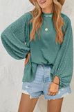 Spearmint Swiss Dot Mock Neck Balloon Sleeve Blouse