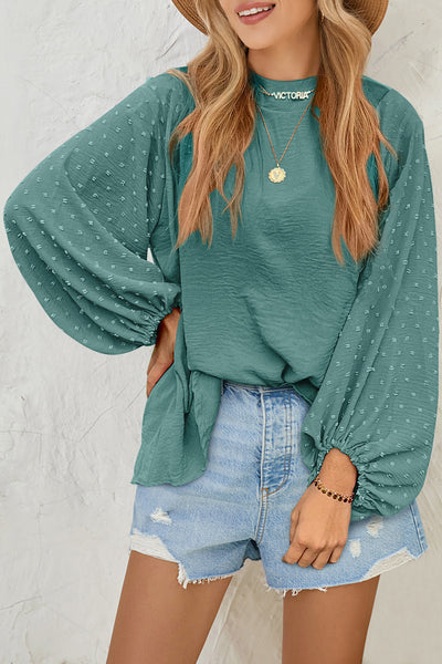 Skobeloff Swiss Dot Balloon Sleeve Patchwork Crinkle Blouse