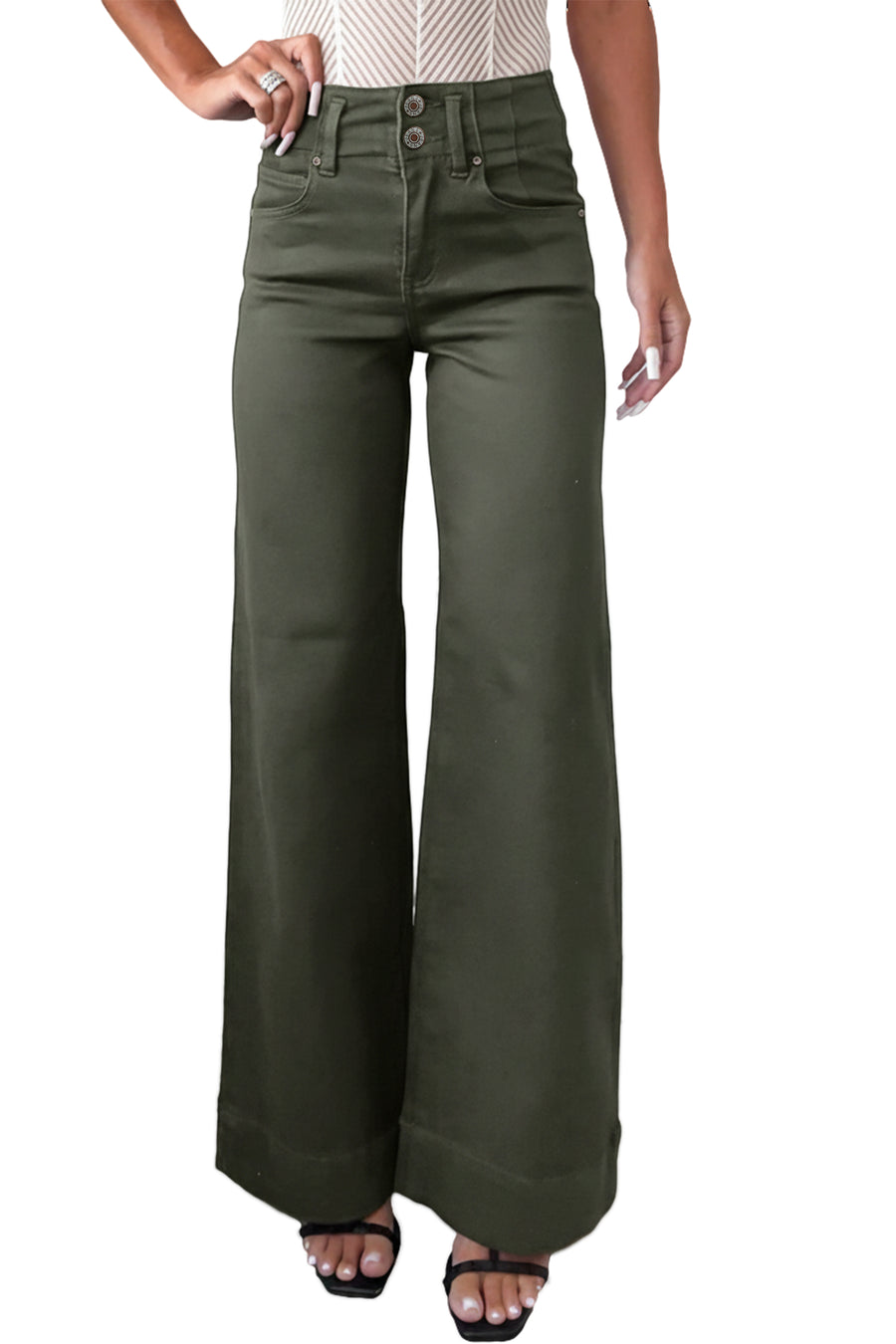 2-Button High Waist Wide Leg Jeans- 4 Colors