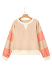 Beige Multi Waffle Knit Patchwork Color Block Pullover Sweatshirt