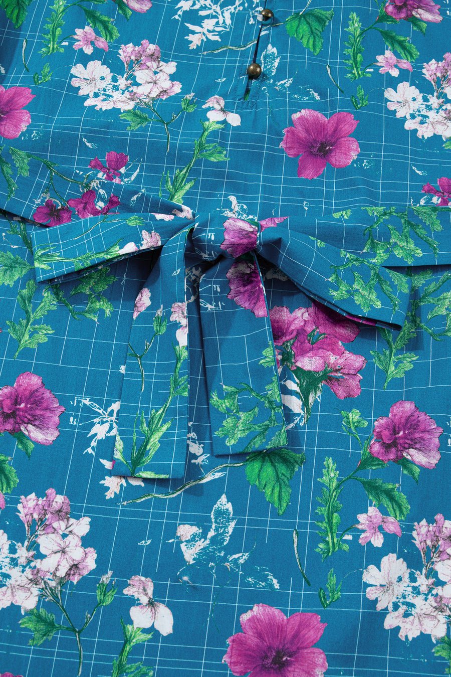 Blue Floral Flutter Sleeve Tie Neck Belted Midi Dress
