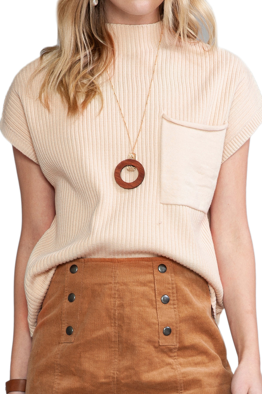 Green Pocket Ribbed Knit Short Sleeve Sweater- 9 Colors