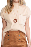 Green Pocket Ribbed Knit Short Sleeve Sweater- 9 Colors