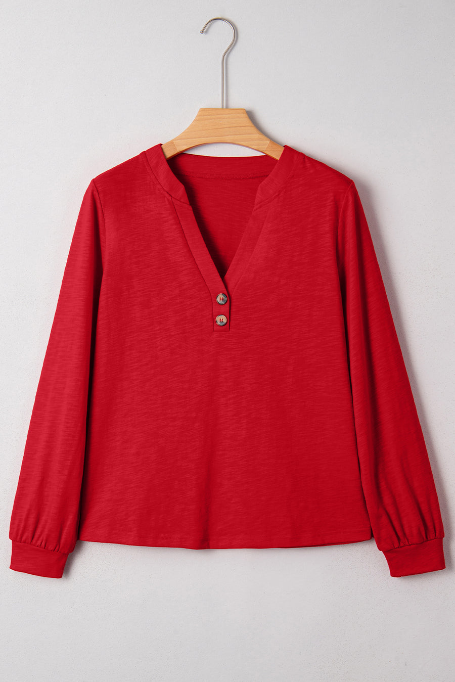 Button-Up V-Neck Long Sleeve Top- 3 Colors