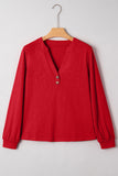 Button-Up V-Neck Long Sleeve Top- 3 Colors