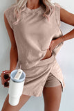 Yellow Cream Solid Color Washed Sleeveless Top Split Skort Cotton 2pcs Outfit