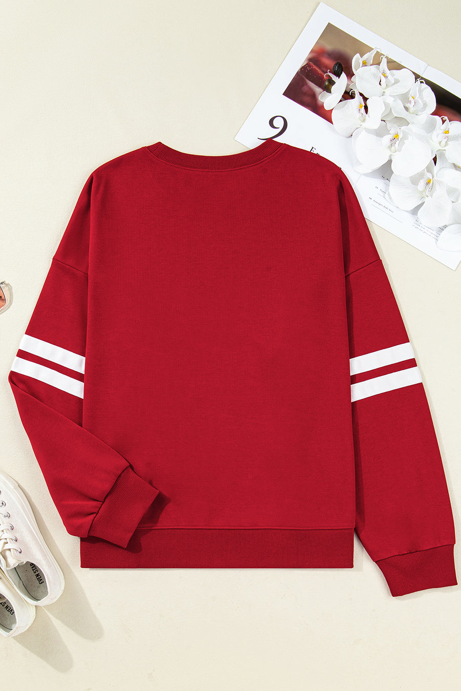 Plus Size Varsity Striped Crew Neck Sweatshirt- 2 Colors
