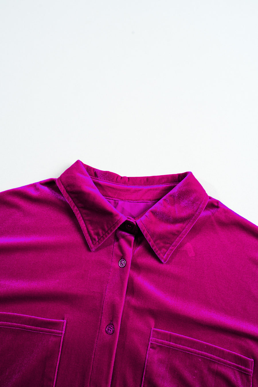 Plus Size Bright Pink Velvet Chest Pocket Drop Shoulder Shirt
