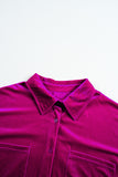 Plus Size Bright Pink Velvet Chest Pocket Drop Shoulder Shirt