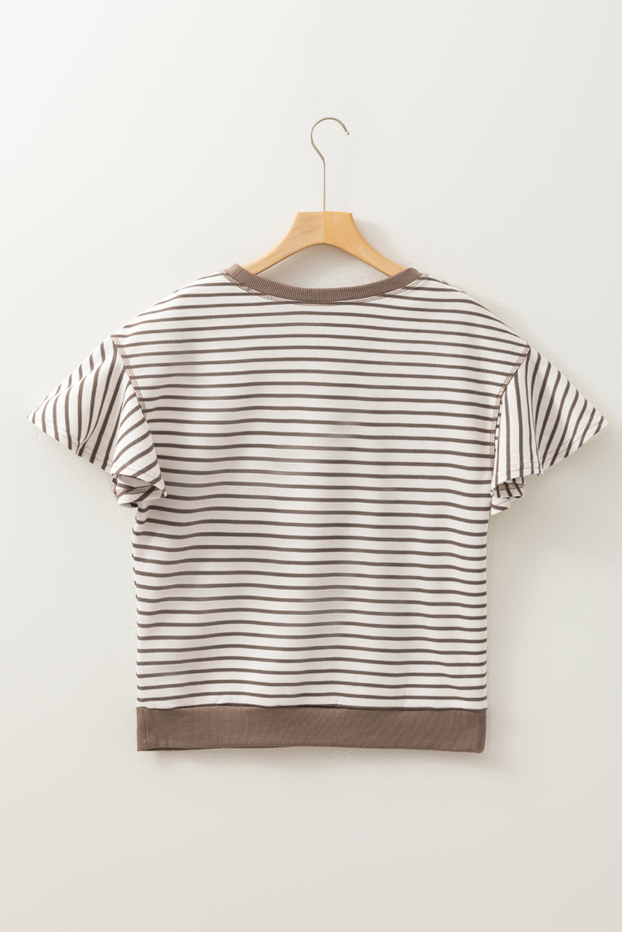 Striped Ruffle Sleeve Crew Neck T-Shirt- 3 Colors