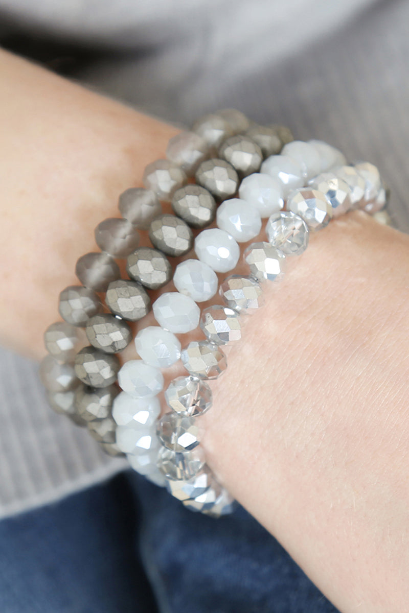 Gray Glass Beaded Stretch Bracelet