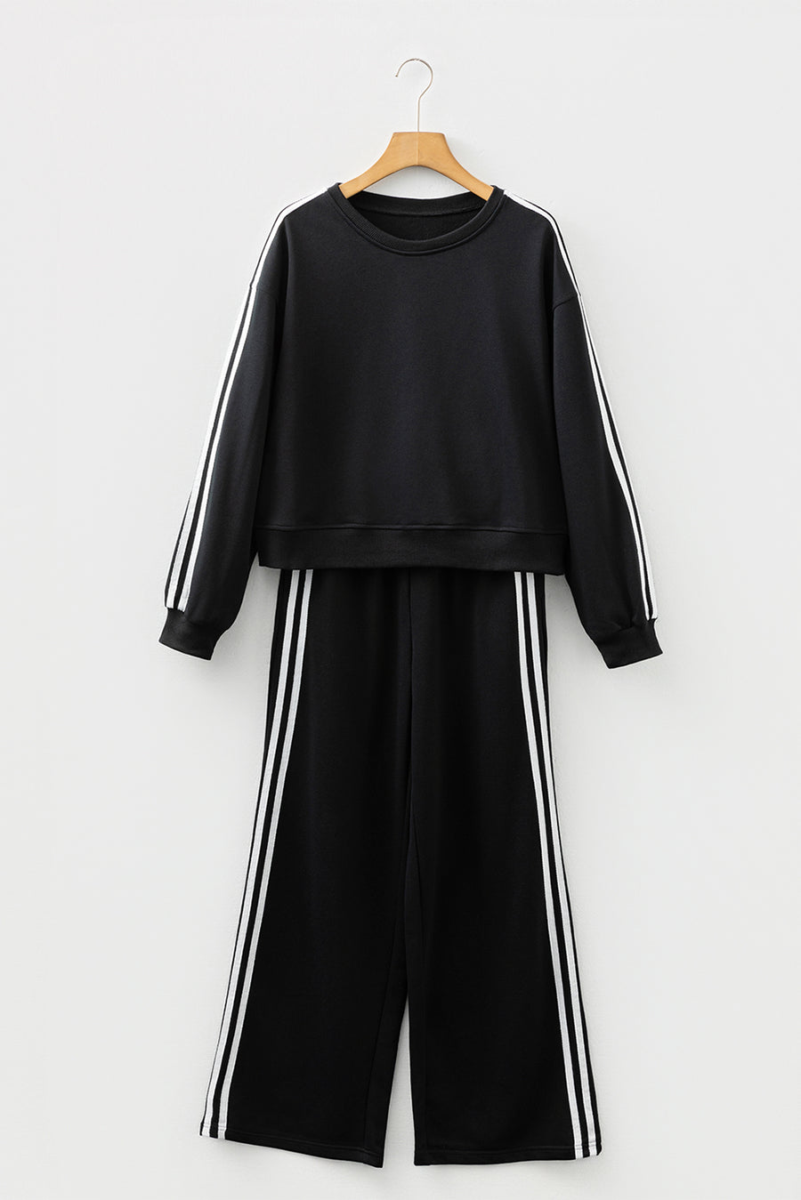 Varsity Striped Cropped Sweatshirt and Wide Leg Pants Matching Set- 5 Colors