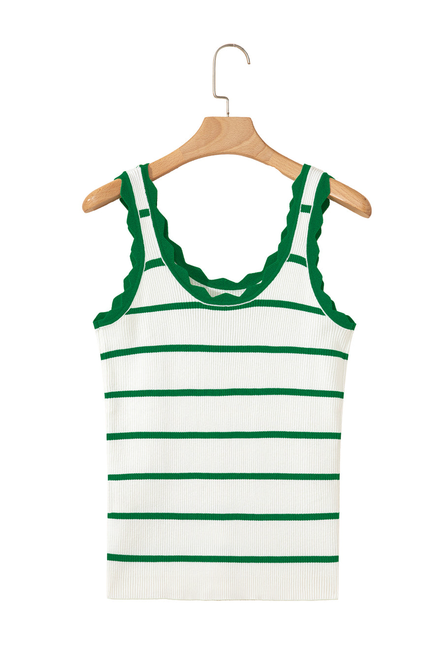Scalloped Edge Striped Ribbed Tank Top- 2 Colors