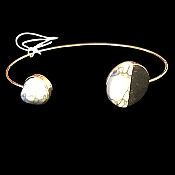 Dainty Gold Tone Cuff Bracelet with Stones- Howlite