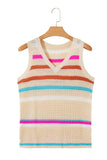 Khaki Striped V-Neck Textured Knit Vest