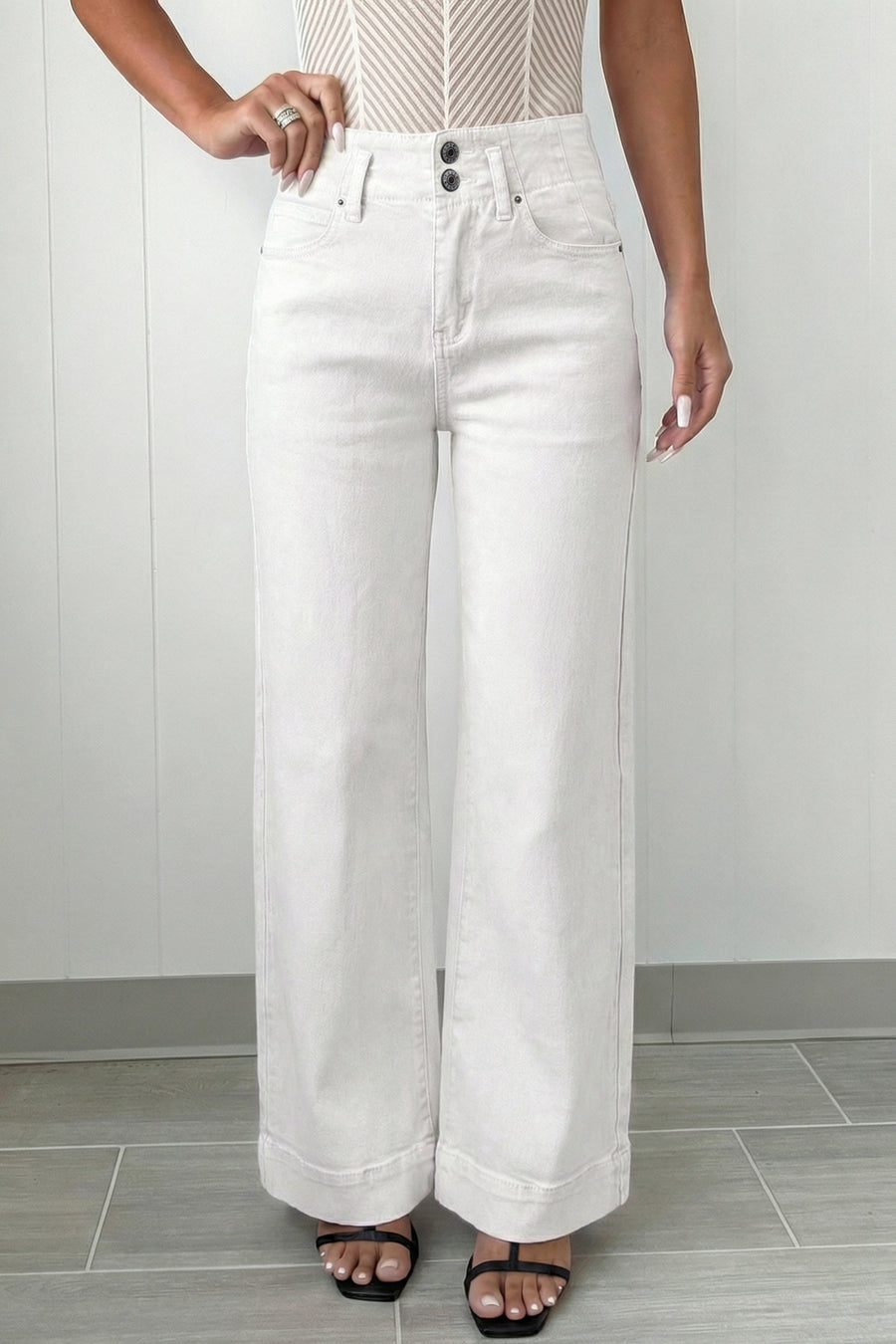 2-Button High Waist Wide Leg Jeans- 4 Colors
