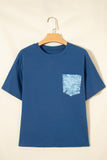 Printed Denim Chest Pocket Graphic T-Shirt- 2 Colors