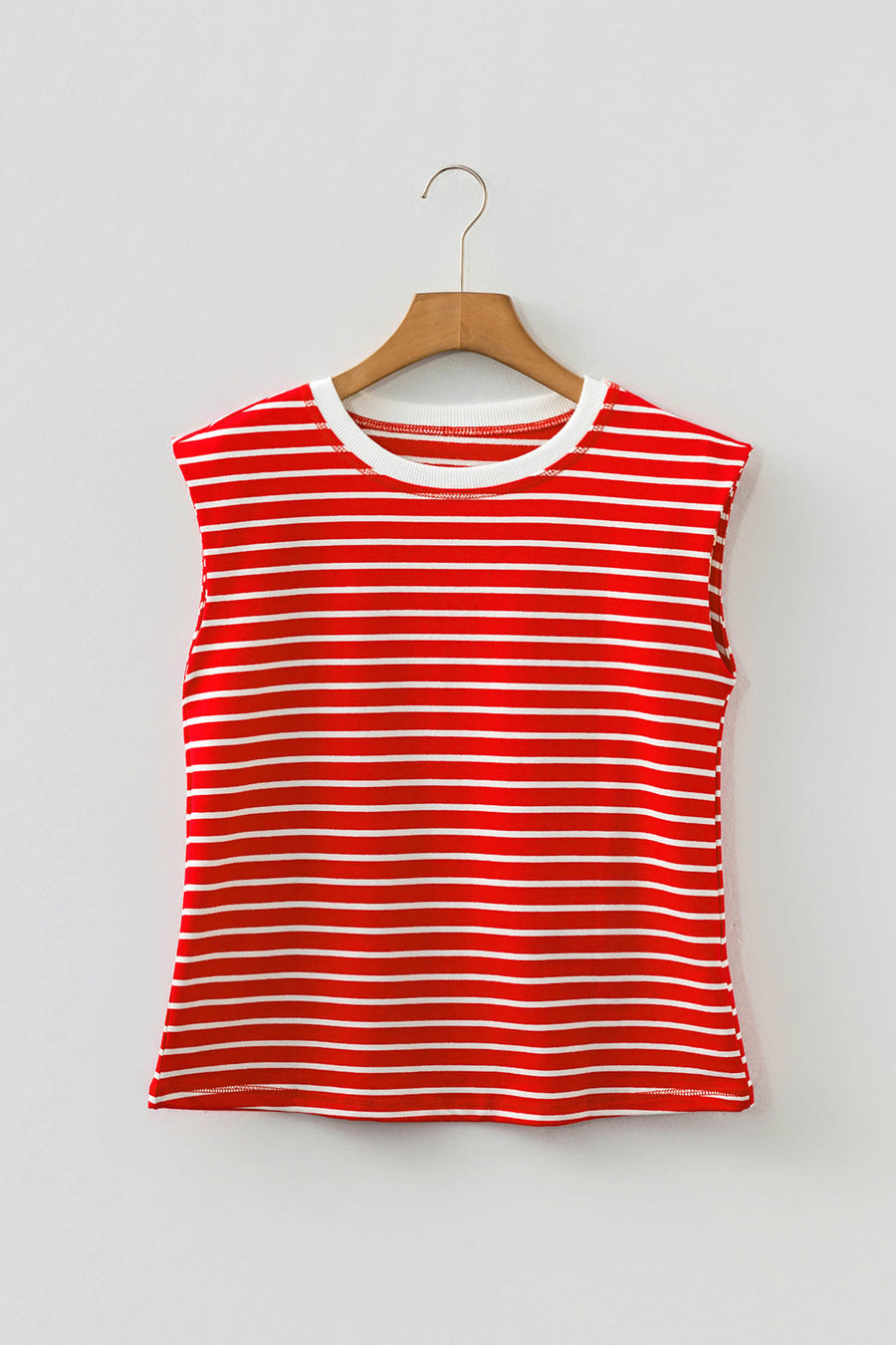 Striped Ribbed Crew Neck Muscle Tee- 2 Colors
