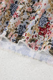 Multicolored Floral Frilled Neck Ruffled Short Sleeve Button-Up Blouse