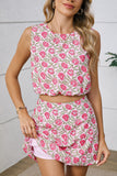 Pink Boho Floral Print Cropped Top Mini Skirt Set