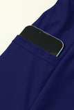 Navy Blue Drawstring Elastic Waist Built-In Brief Swim Shorts