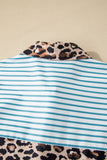 Striped Contrast Trim Leopard Patchwork Long Sleeve Midi Shirt Dress- 2 Colors