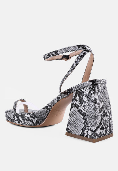 Such Flirt Snake Print Triangular Block Heel Sandals- 3 Colors