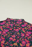 Black Floral Mesh Lettuce Trim Short Sleeve Blouse A