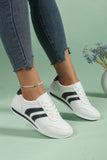 White PU Leather Striped Casual Sneakers
