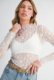 Floral Lace Sheer Long Sleeve Slim Fit Top- 3 Colors