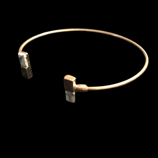 Dainty Gold Tone Cuff Bracelet with Natural Stones- White