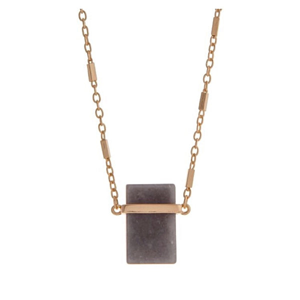 Gold Tone Natural Stone Pendant Necklace- Gray