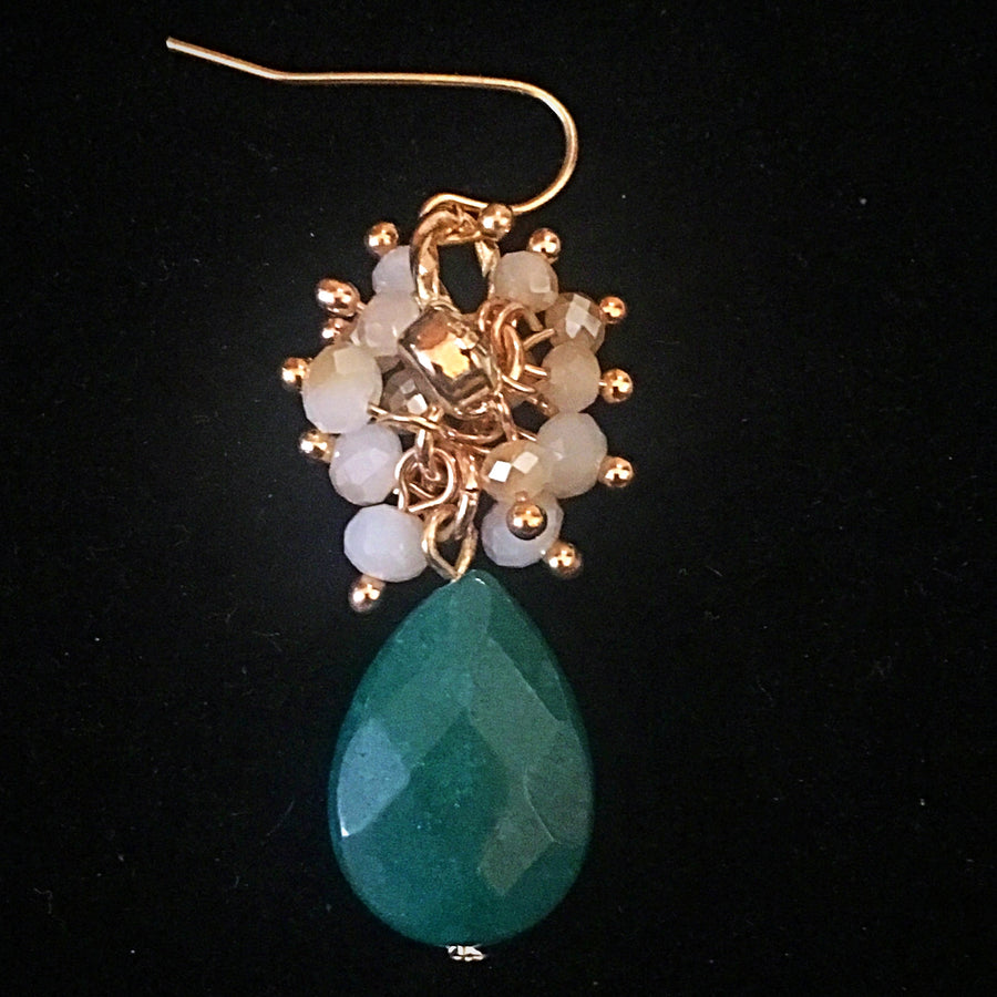 Gold Tone Beaded Teardop Earrings- Hunter Green