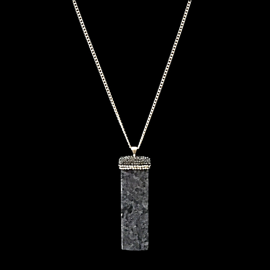 Gold Tone Natural Pendant Necklace with Accent Stones- Black