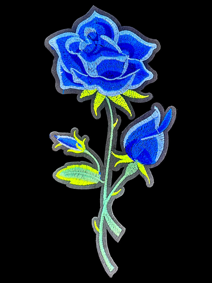 Blue Rose Patch-Multi Blue & Green