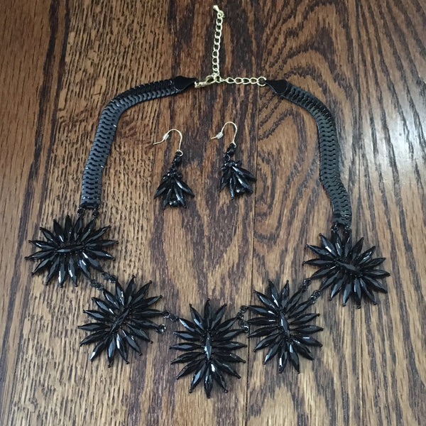 Floral Coated Necklace Set- Black