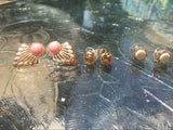 Gold Tone Earring Trio- Pink & Ivory