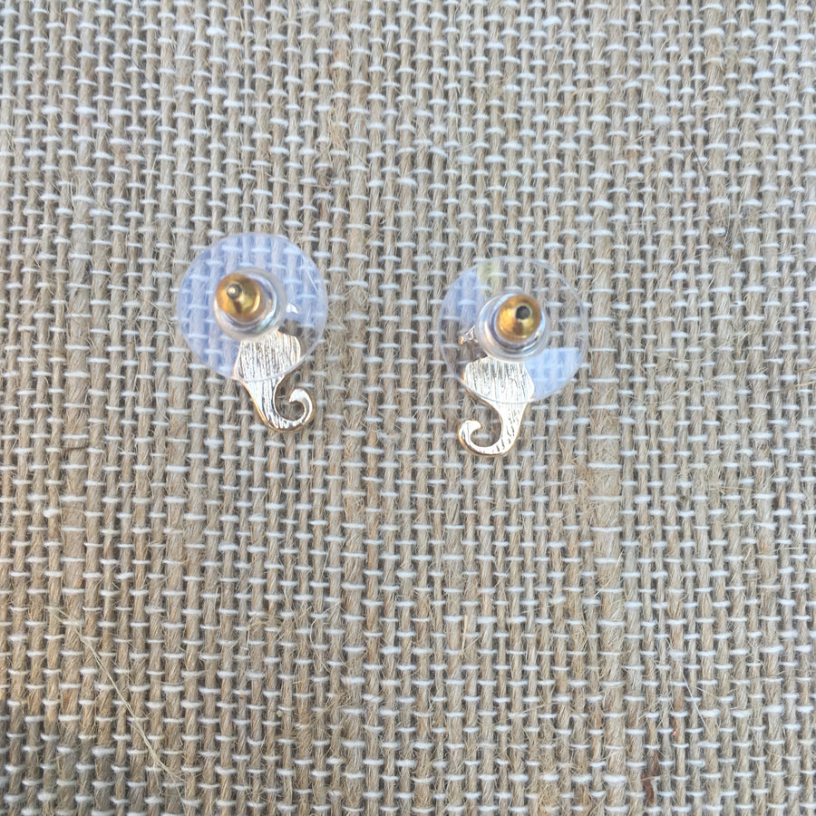 Matte Gold Tone Post Earrings- Seahorse