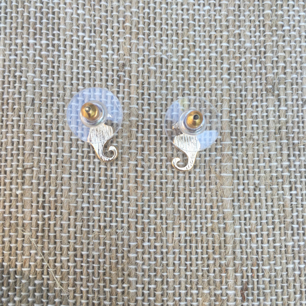 Matte Gold Tone Post Earrings- Seahorse