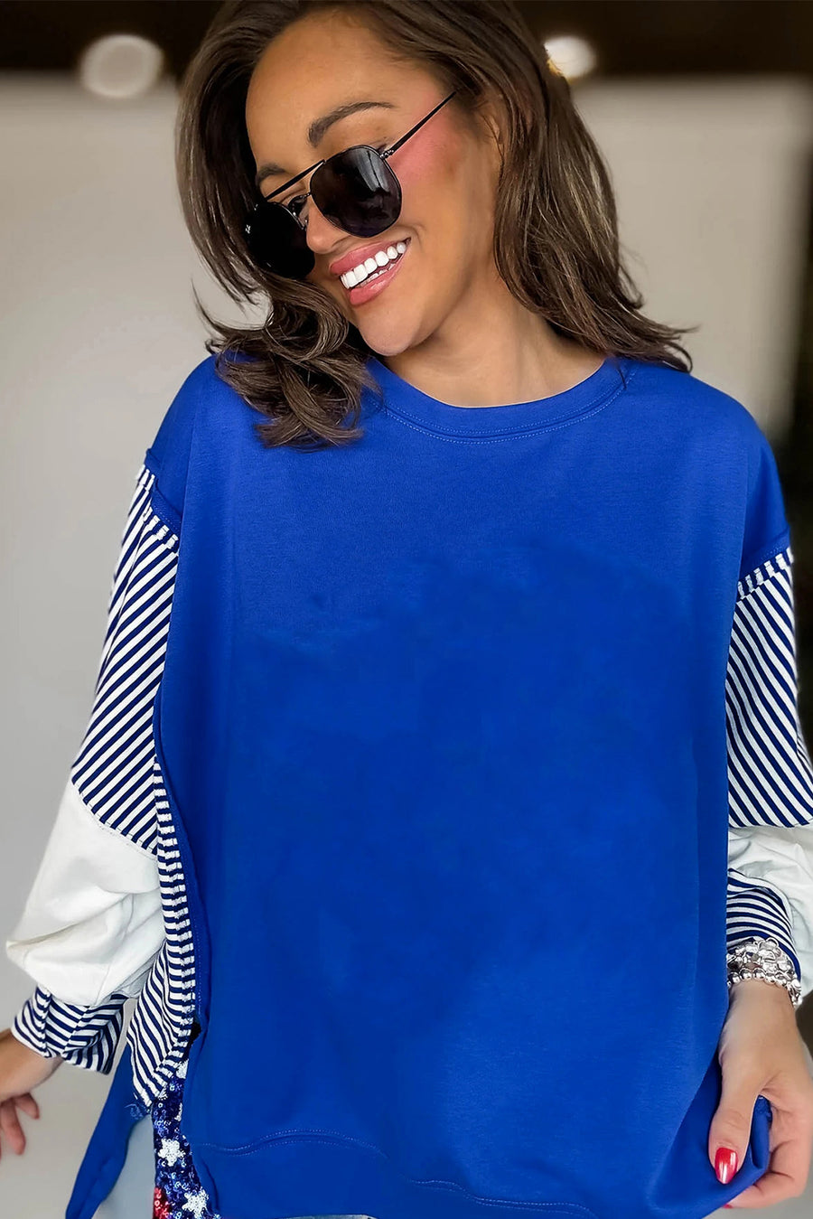 Striped Patchwork Sleeve Colorblock Sweatshirt- 3 Colors