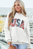 White Faux Patchwork Print USA and American Flag Reversible Sweatshirt