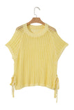 Side Tie Crochet Knit Short Sleeve Sweater- 2 Colors